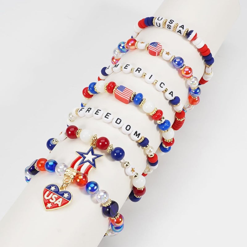 Briutn 4th of July Beaded Bracelets with American Flag Stars Charms USA Jewelry - Image 2